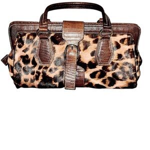 Leopard Print and Brown Leather Women's Bag